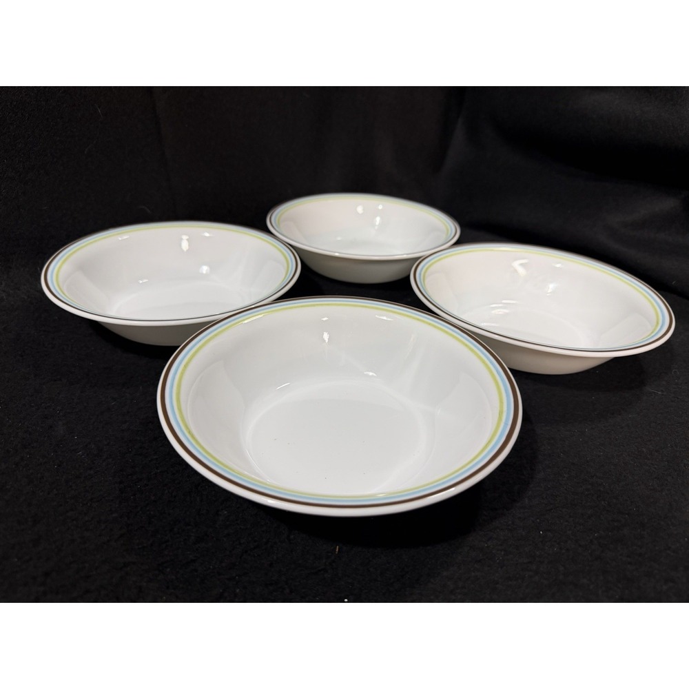 4 Vintage Corelle Retired Rola Circles Brown, Blue, Lime Green Vitrelle Bowls